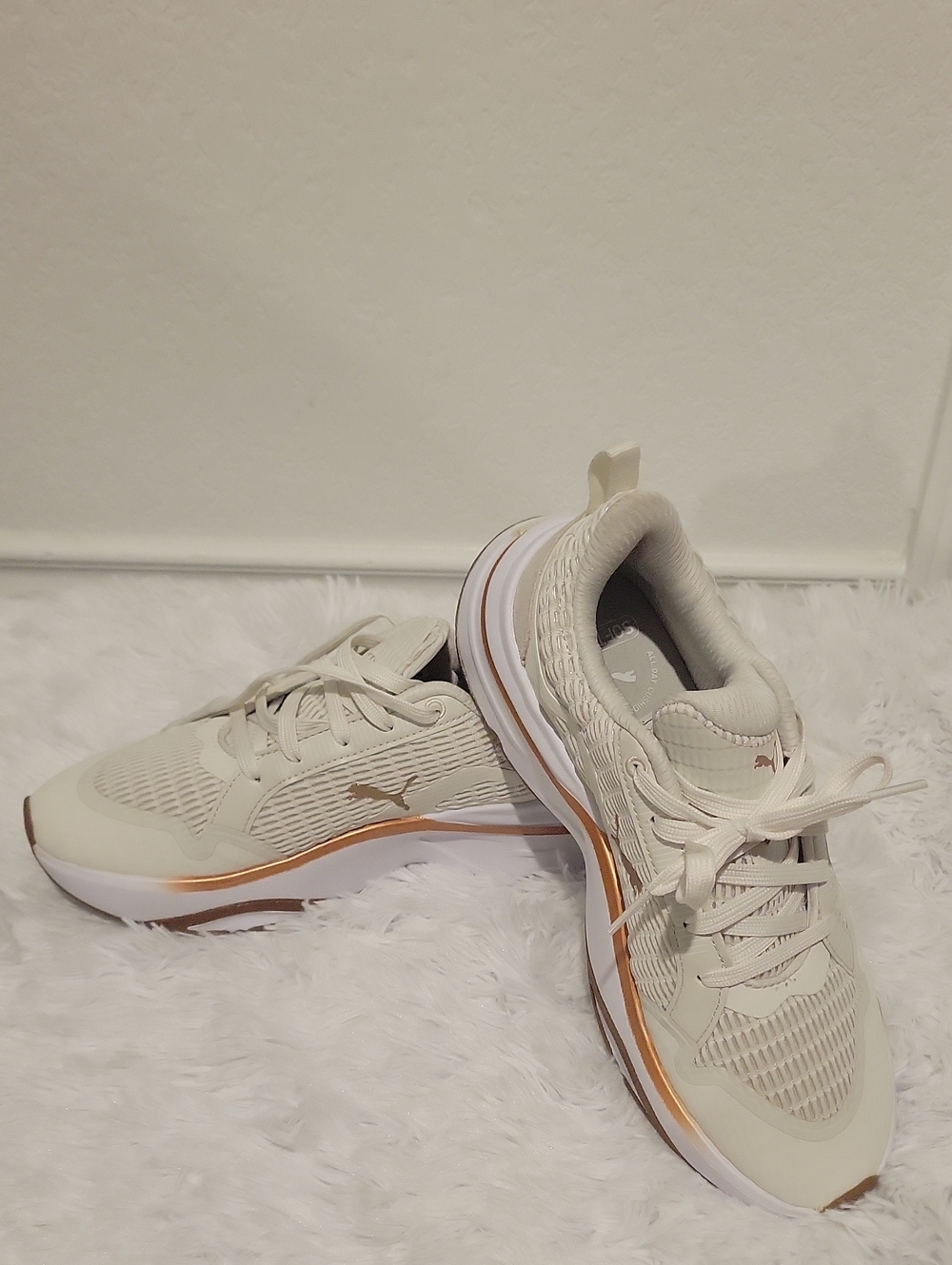 Puma Women's Cream Athletic Sneakers with Rose-Gold Accent